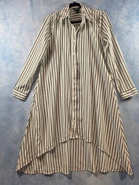 Millenium Womens White Black Striped High Low Button Down Shirt Dress Small